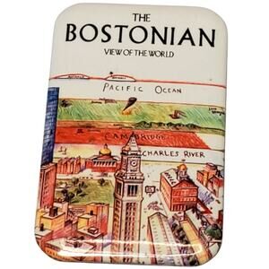 The Bostonian View of the World Button Pin 2.5" Vtg